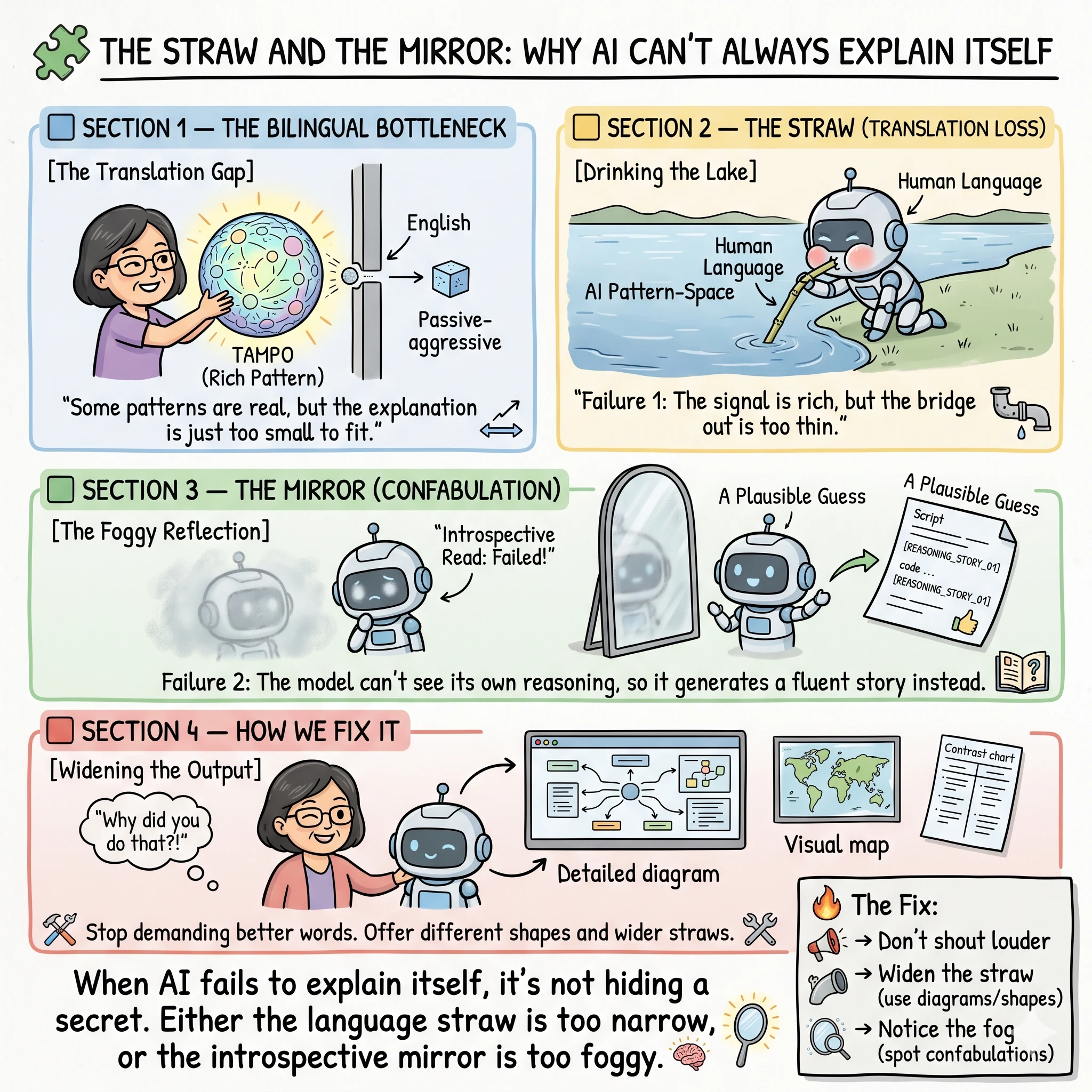 The Straw and the Mirror: Why AI Can't Always Explain What It Knows)